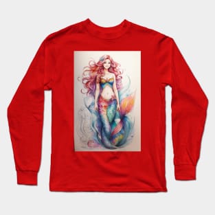 Color Pencil Art Mermaid Long Sleeve T-Shirt